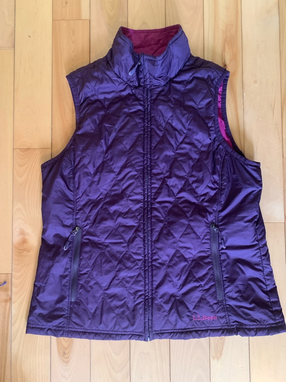 L.L Bean Purple Magenta Pink Quilted Reversible Vest Hiking Outdoor Granola